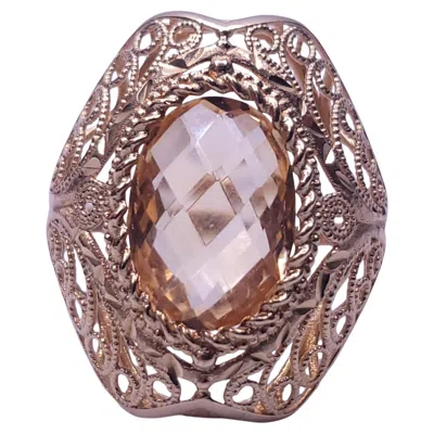 Pre-owned Unbranded Imperial Citrine Filigree Ring In 14k Yellow Gold Size 9.75