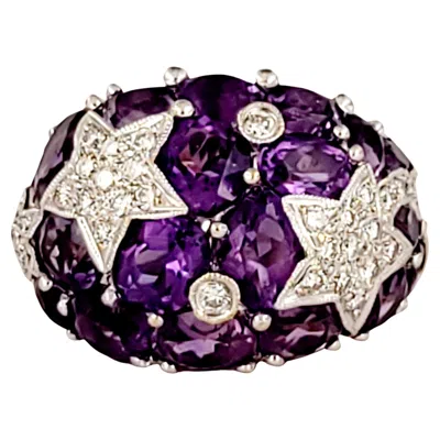 Pre-owned Unbranded Impressive Amethyst Two Tone Ring With Diamonds In Purple
