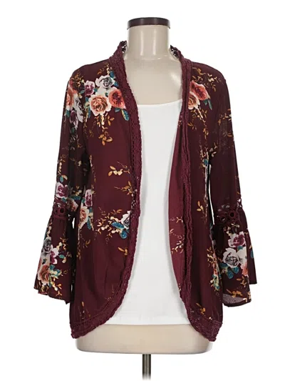 Pre-owned Unbranded Kimono In Burgundy