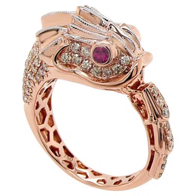 Pre-owned Unbranded Koi Fish Fantasy Fancy Diamond & Ruby 18k Rose Gold Dragon Ring In Red