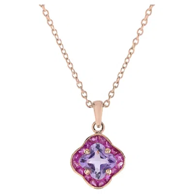 Pre-owned Unbranded Lily Cut Pink Amethyst & Ruby Halo Set Pendant Rose Gold Necklace In Red