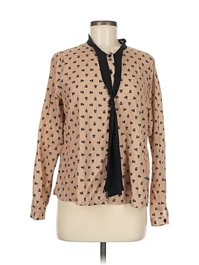 Pre-owned Unbranded Long Sleeve Blouse In Tan