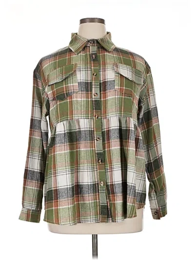 Pre-owned Unbranded Long Sleeve Button Down Shirt In Green