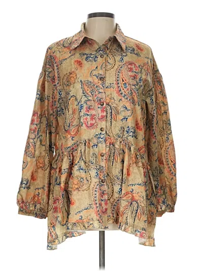 Pre-owned Unbranded Long Sleeve Button Down Shirt In Tan