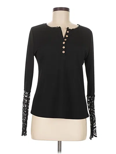 Pre-owned Unbranded Long Sleeve Henley Shirt In Black