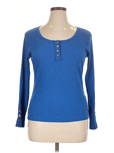 Pre-owned Unbranded Long Sleeve Henley Shirt In Blue