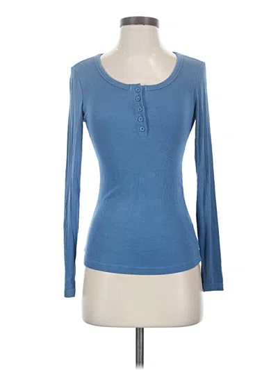 Pre-owned Unbranded Long Sleeve Henley Shirt In Blue