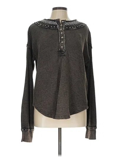Pre-owned Unbranded Long Sleeve Henley Shirt In Brown