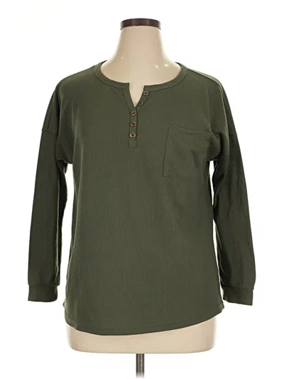 Pre-owned Unbranded Long Sleeve Henley Shirt In Green