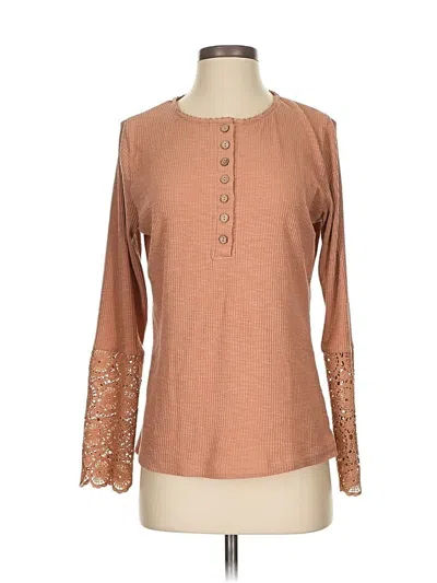 Pre-owned Unbranded Long Sleeve Henley Shirt In Orange