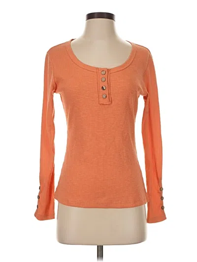 Pre-owned Unbranded Long Sleeve Henley Shirt In Orange