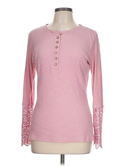Pre-owned Unbranded Long Sleeve Henley Shirt In Pink