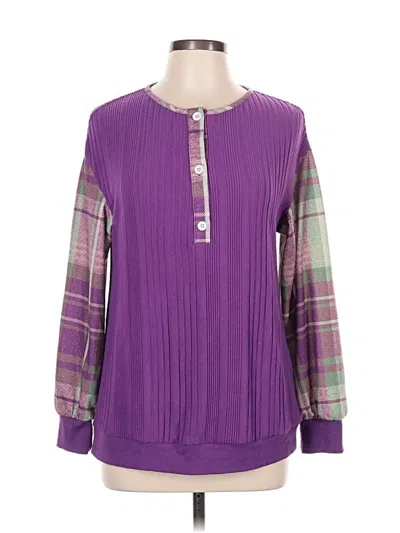 Pre-owned Unbranded Long Sleeve Henley Shirt In Purple