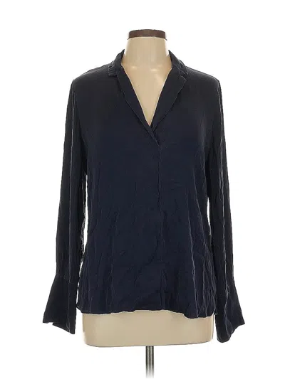Pre-owned Unbranded Long Sleeve Silk Top Blue Open Neckline Tops