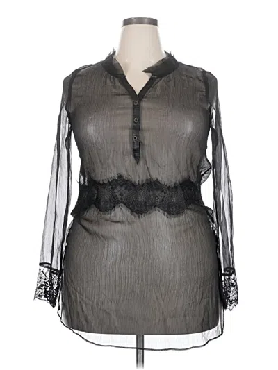 Unbranded Long Sleeve Silk Top Gray Mock Neckline Tops In Black