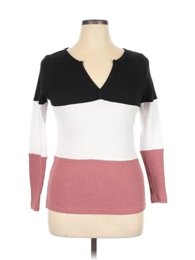 Pre-owned Unbranded Long Sleeve Top Black Color Block Pattern Plunge Neckline Tops