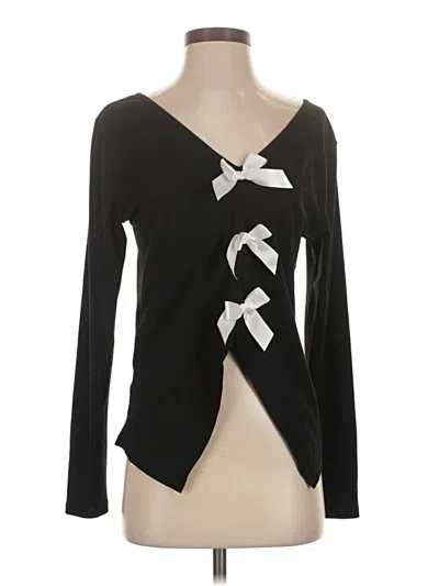 Pre-owned Unbranded Long Sleeve Top Black Open Neckline Tops