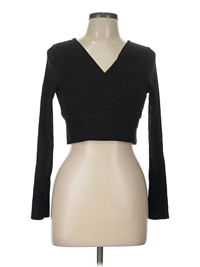 Pre-owned Unbranded Long Sleeve Top Black Plunge Neckline Tops