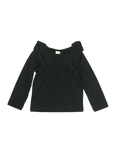Pre-owned Unbranded Kids' Long Sleeve Top Black Ruffles Neckline Tops
