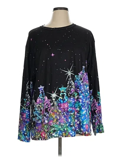 Pre-owned Unbranded Long Sleeve Top Black Stars Pattern Crew Neck Tops