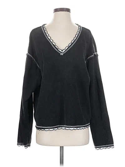 Pre-owned Unbranded Long Sleeve Top Black V Neck Tops