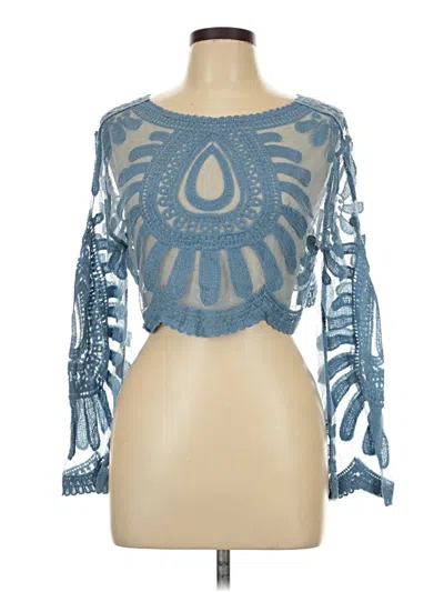 Pre-owned Unbranded Long Sleeve Top Blue Keyhole Neckline Tops