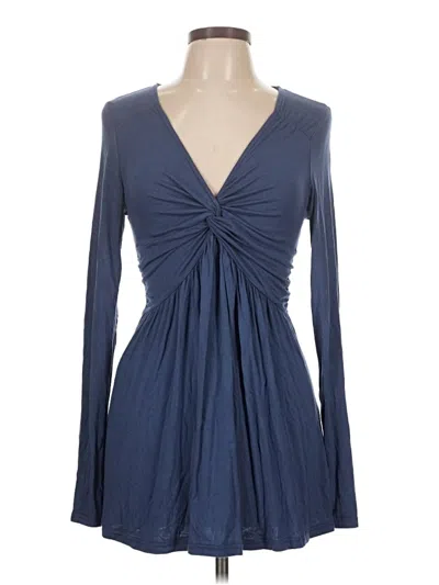Pre-owned Unbranded Long Sleeve Top Blue Plunge Neckline Tops