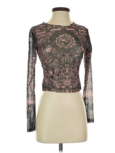 Pre-owned Unbranded Long Sleeve Top Brown Mock Neckline Tops