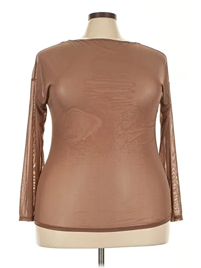 Pre-owned Unbranded Long Sleeve Top Brown Scoop Neck Tops