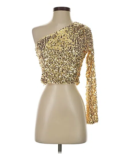 Pre-owned Unbranded Long Sleeve Top Gold One Shoulder Neckline Tops