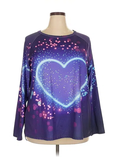 Pre-owned Unbranded Long Sleeve Top Purple Hearts Pattern Sweetheart Neckline Tops