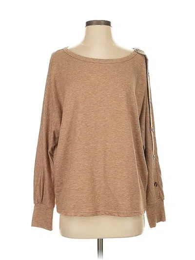 Pre-owned Unbranded Long Sleeve Top Tan Boatneck Tops In Brown