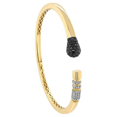 Pre-owned Unbranded Match Pencil Object Black & White Diamond 18k Yellow Gold Bangle Bracelet