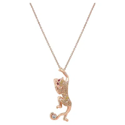 Pre-owned Unbranded Monkey Fancy Diamond Ruby & White Diamond 18k Rose Gold Pendant Necklace