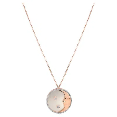 Pre-owned Unbranded Moon Star Celestial Zodiac White Pearl White Diamond Rose Gold Pendant Necklace