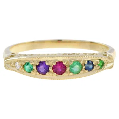 Pre-owned Unbranded Multi Color Gemstone Vintage Style 9k Yellow Gold Ring