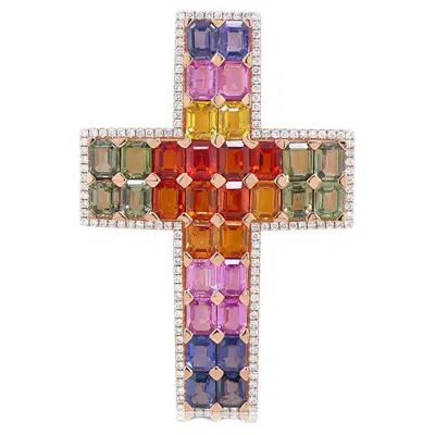 Pre-owned Unbranded Multi-color Sapphire & White Diamond 18k Rose Gold Pendant Necklace