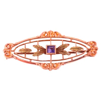 Pre-owned Unbranded Natural Amethyst Neoclassical Brooch Pin 14kt Gold 12364 In Purple