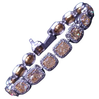 Pre-owned Unbranded Natural Fancy Yellow Diamond Bracelet 18k White Gold