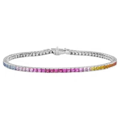 Pre-owned Unbranded Natural Graduated Multi Color Rainbow Sapphire Tennis White Gold Line Bracelet