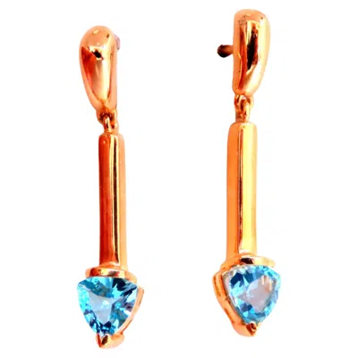 Pre-owned Unbranded Natural Trilliant Swiss Blue Topaz Dangle Earrings 14kt Gold 12617*