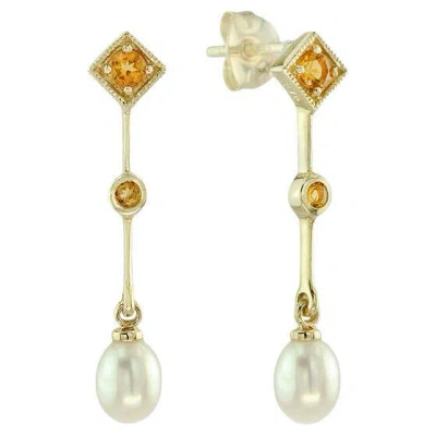 Pre-owned Unbranded Natural White Oval Pearl & Blue Topaz Vintage Style Drop Dangle Gold Earrings