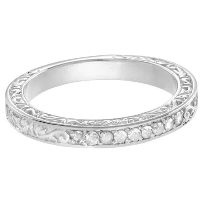 Pre-owned Unbranded Nine Rose Cut Diamonds Scrollwork Details Vintage Style Band 14k White Gold Ring