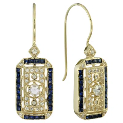 Pre-owned Unbranded Old Cut Diamond & Blue Sapphire Antique Style Filigree Yellow Gold Earrings