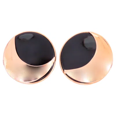 Pre-owned Unbranded Onyx Panda Eyes Round Stud Earrings 14kt Gold 12629* In Black