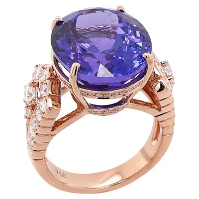 Pre-owned Unbranded Oval Shape Blue Tanzanite & White Diamond 18k Rose Gold Ring