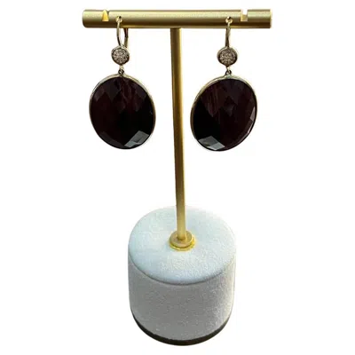 Pre-owned Unbranded Oval Shape Faceted Brown Labradorite Diamond 14k Yellow Gold Drop Earrings