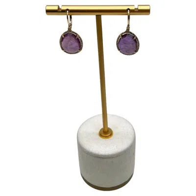 Pre-owned Unbranded Oval Shape Purple Violet Amethyst Cabochons 14k Yellow Gold Diamonds Earrings
