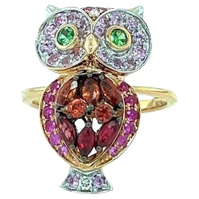 Pre-owned Unbranded Owl Bird Orange Sapphire Pink Sapphire Ruby & Diamond 18k Rose Gold Ring In Red