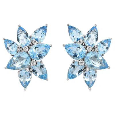 Pre-owned Unbranded Pear Drop Shape Blue Aquamarines & Diamond 18k White Gold Earrings